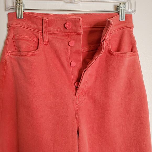 Mother Curbside Heel Fray Jeans Rose Of Sharon 25 Pink High Waisted Straight Leg - Picture 5 of 13